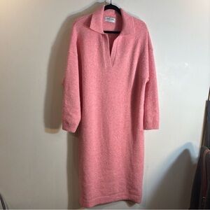 SMASH + TESS Sz M-L Collared Knit Sweater Dress Midi Length Long Sleeve Pink